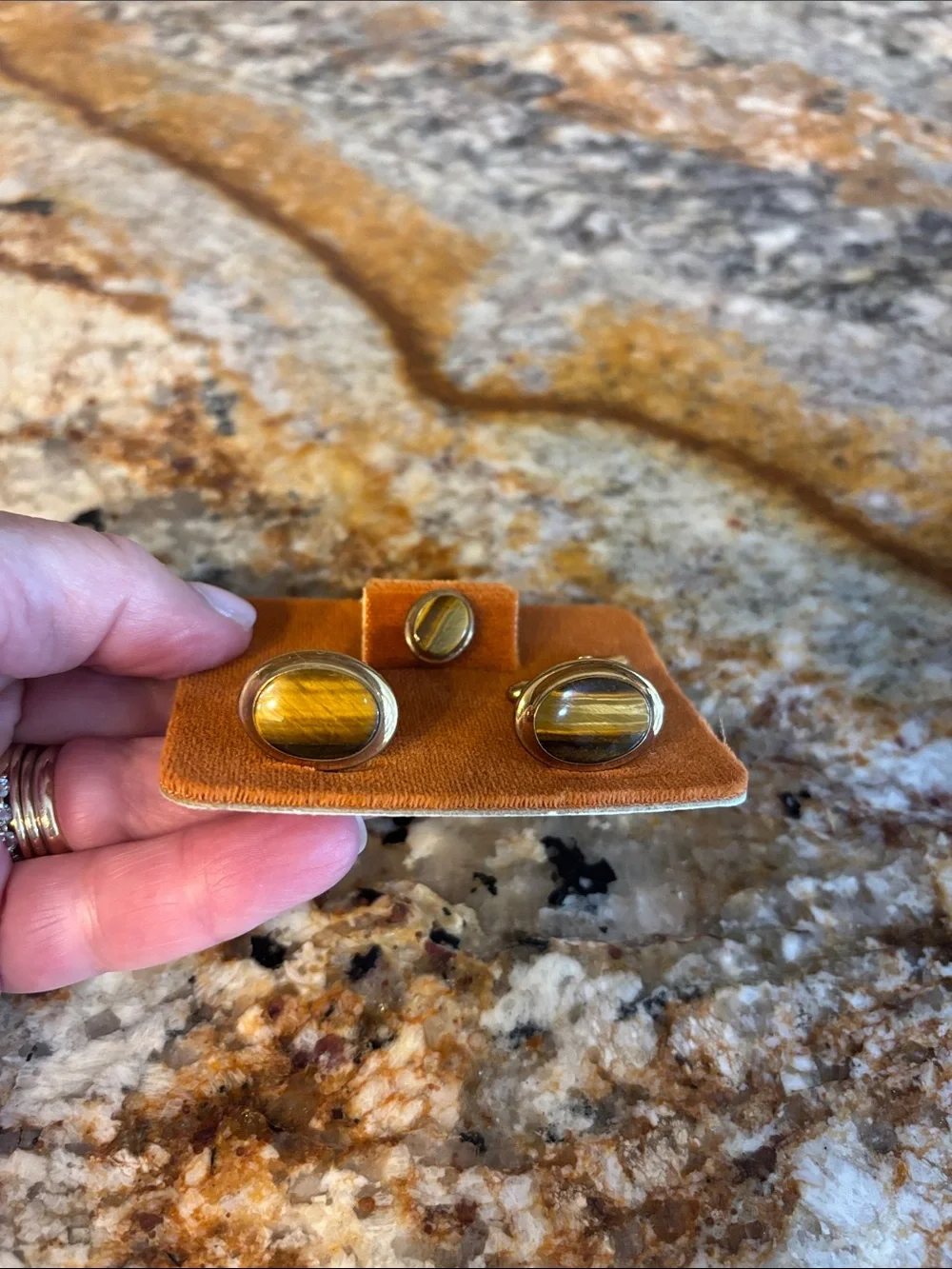 Vintage Imperial Jewelers Men's Tiger Eye Cufflinks and Tie Tack Set